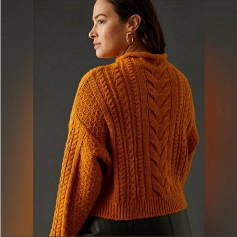 Anthropologie Pilcro Mock-Neck Chunky Cable-Knit Sweater Medium - Picture 3 of 6